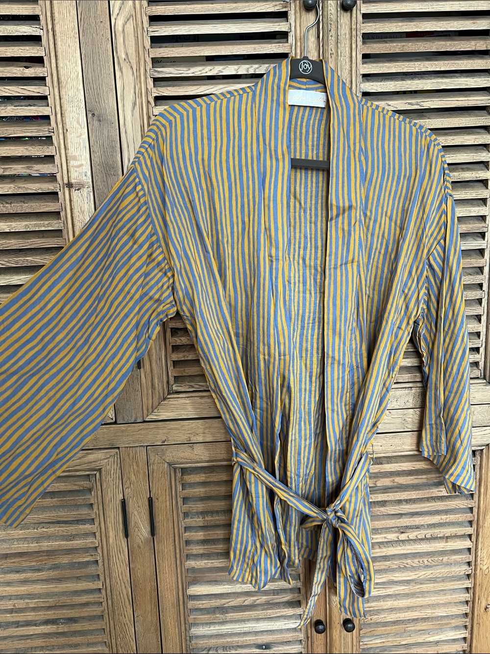 Natalie Martin Kimono Wrap Top Mustard Blue Stripe in Size Small